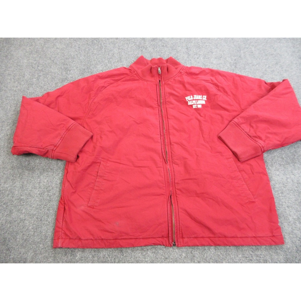 VTG Polo Jeans Co Ralph Lauren Jacket Mens XL Red Canvas Bomber Full Zip Lined